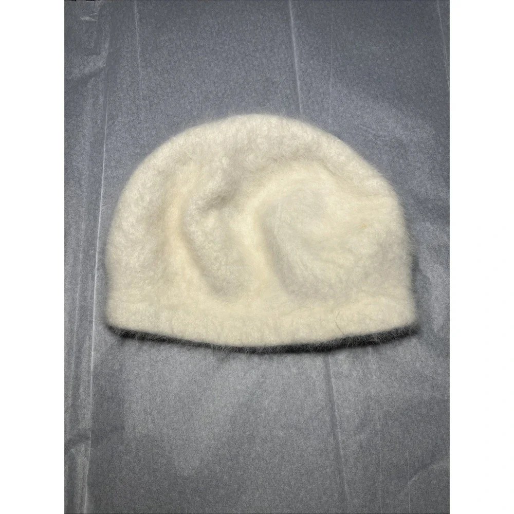 Cream Angora Rabbit Hair Nylon Wool Blend Beanie‎ Hat